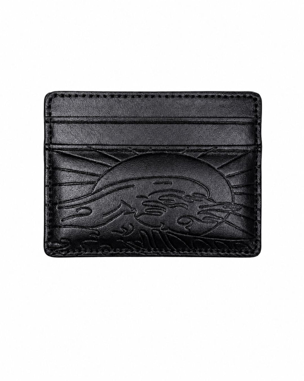Negro | Cartera Kanagawa negra con grabado de la Gran Ola, vista frontal
