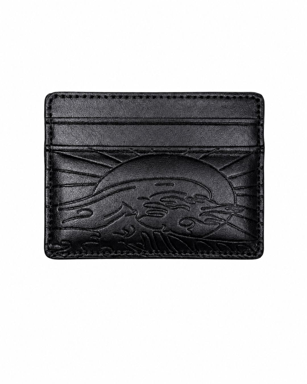 Negro | Cartera Kanagawa negra con grabado de la Gran Ola, vista frontal